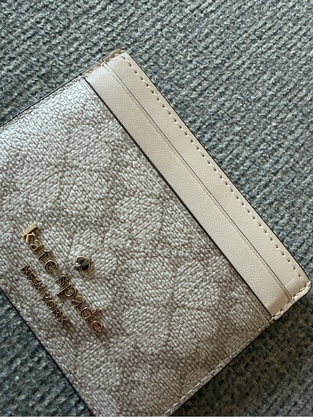 kate spade Beige and Cream Monogram Card Case with Gold Logo